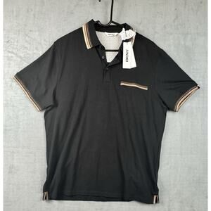 Men's DKNY Textured Black Polo With White Trim & Logo, Short Sleeve, XL, NWT